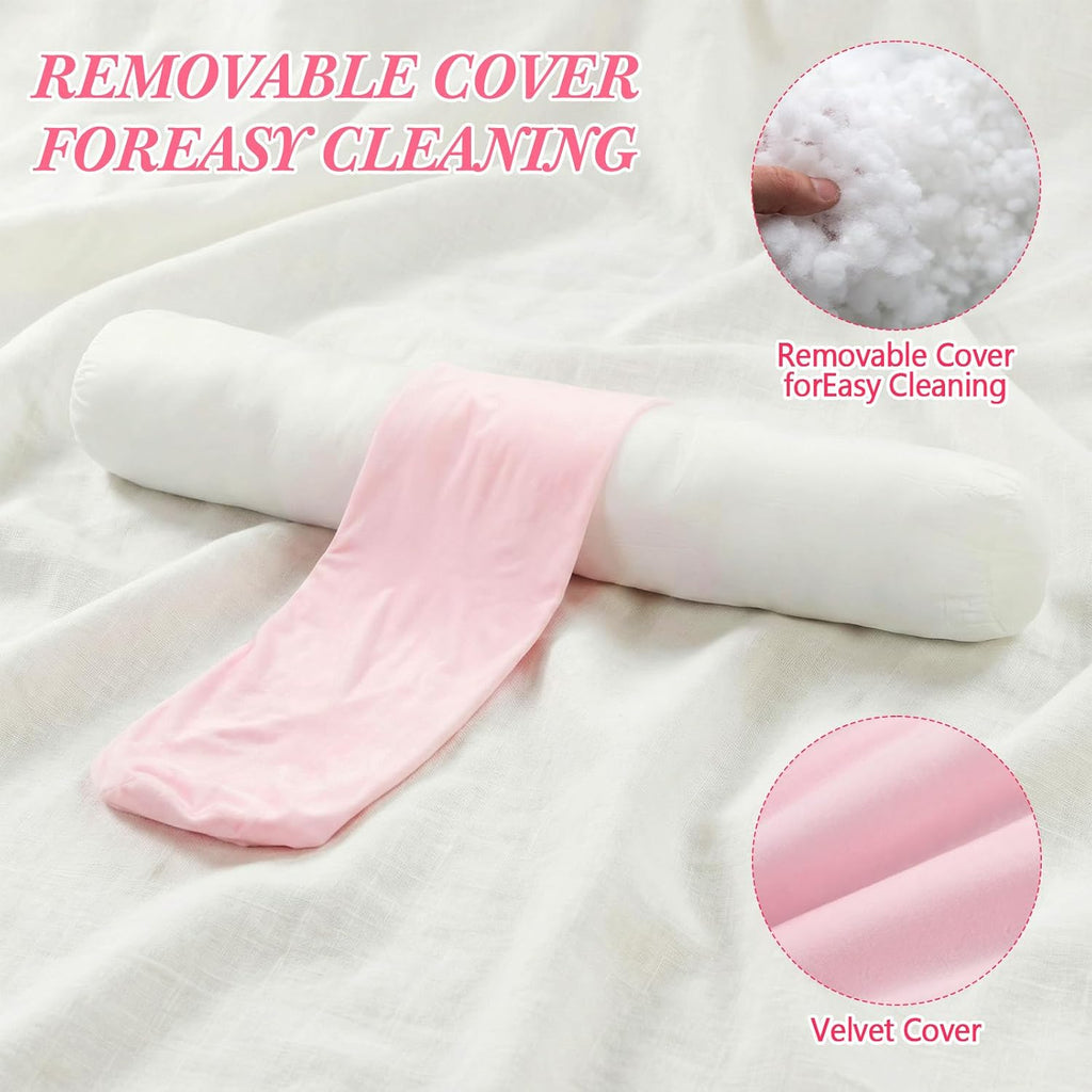 Chunful Body Pink Pillow for Adults 47" x 7.87" Long Lumbar Bolster Pillow with Removable Flannel Cover Pink Round Body Roll Cylinder…