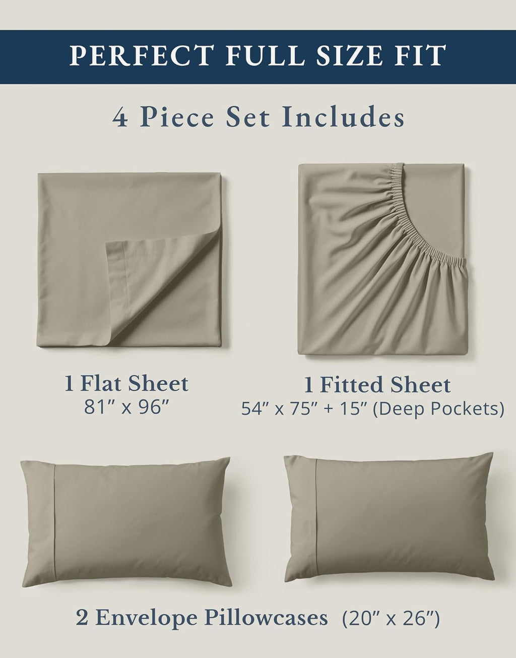 LaneLinen LANE LINEN 100% Organic Cotton reusable Full Size Sheet & Pillowcase Sets, 15" Deep Pocket Fully Elasticized Soft & Comfy Per…