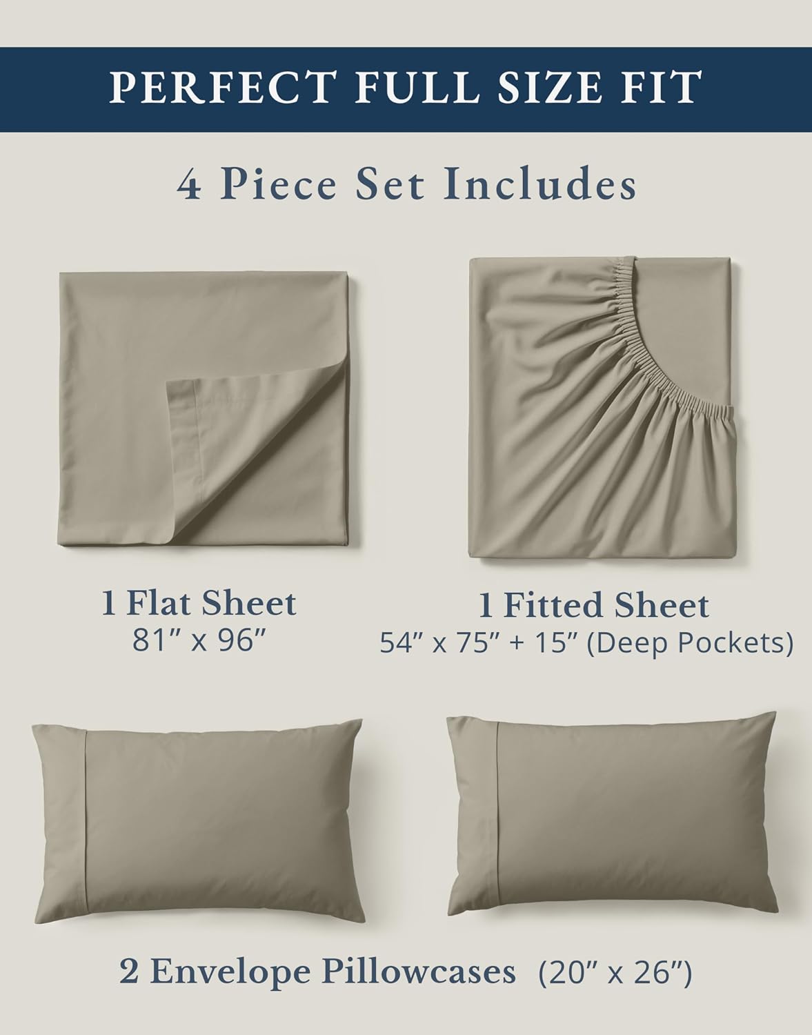 LaneLinen LANE LINEN 100% Organic Cotton reusable Full Size Sheet & Pillowcase Sets, 15" Deep Pocket Fully Elasticized Soft & Comfy Per…