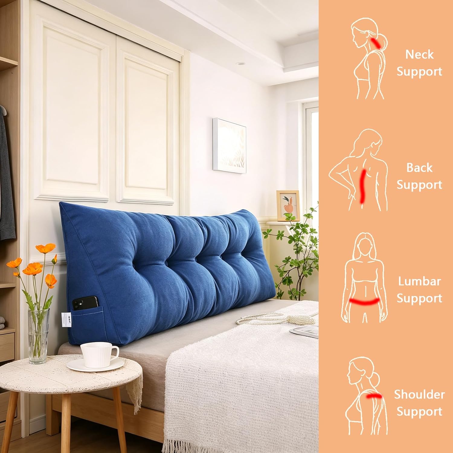 SAMTY Triangular Wedge Pillow headboard Queen Size for Couch Large headboard Pillow with Removable Cover Back Rest Pillows for Sitting up…