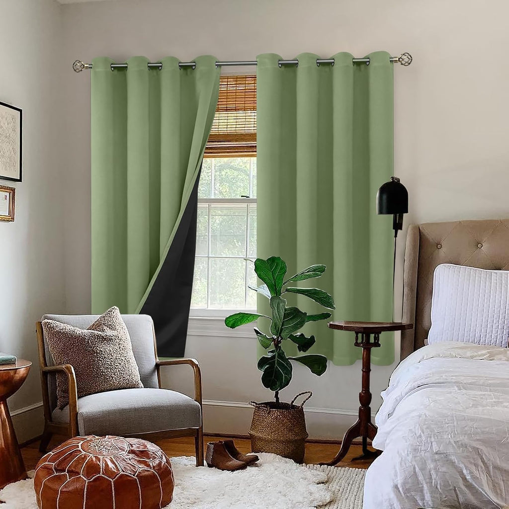 BGment Thermal Insulated 100% Blackout Curtains for Bedroom with Black Liner, Double Layer Full Room Darkening Noise Reducing Grommet Curta…