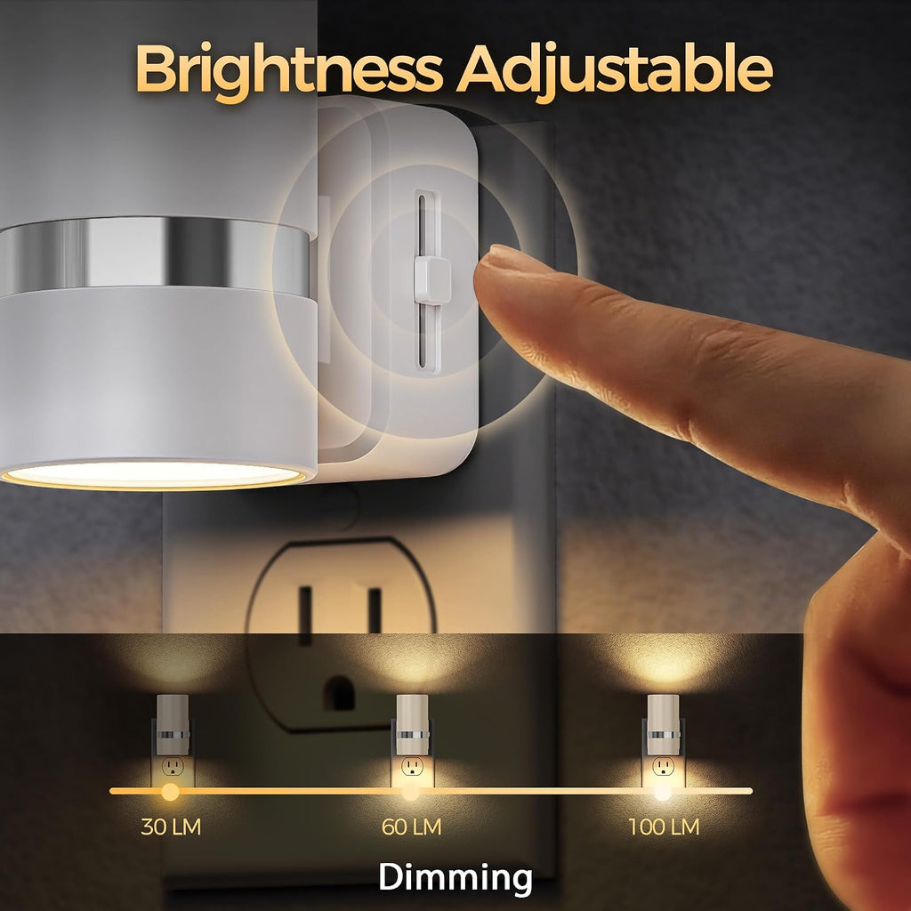 DORESshop LED Night Light 2 Pack, White Cylinder Dimmable Night Light Plug in, Slide Brightness Adjustable, Night Lights with Dusk to…