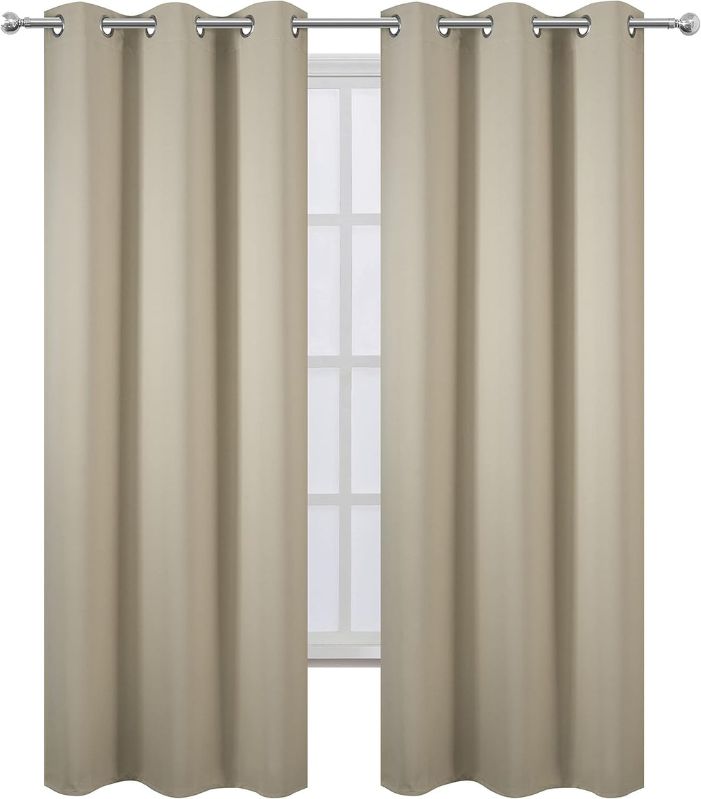 Lemomo Blackout Curtains 42 x 95 inch/Beige Curtains Set of 2 Panels/Thermal Insulated Room Darkening Bedroom Curtains 95 inch silver