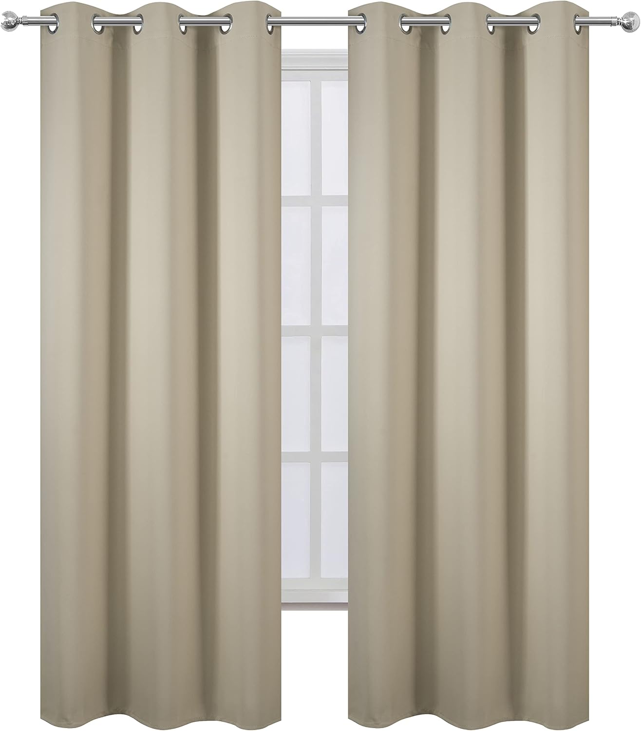 Lemomo Blackout Curtains 42 x 95 inch/Beige Curtains Set of 2 Panels/Thermal Insulated Room Darkening Bedroom Curtains 95 inch silver