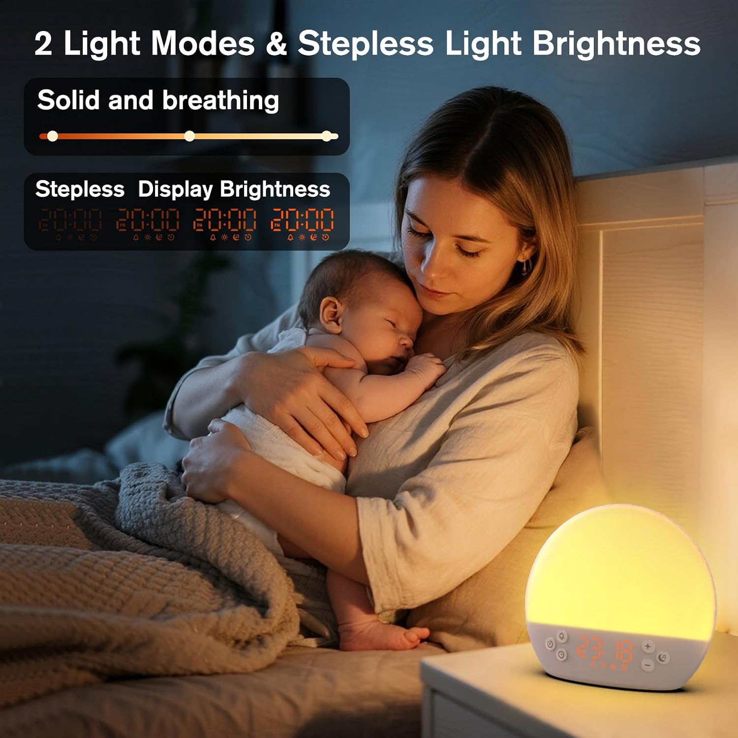 Wake up Light Sunrise Alarm Clock, Digital Alarm Clock Bedside Dimmable Night Light, White Noise Sound Machine 30 Soothing Sounds, Loud…