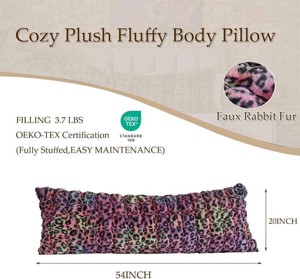Animebody 20x54 Fluffy Leopard Print Full Body Pillow, Cheetah Print Plush Fuzzy Faux Fur Body Pillows, Ultra Soft Bed and Sofa Pillow for Si…