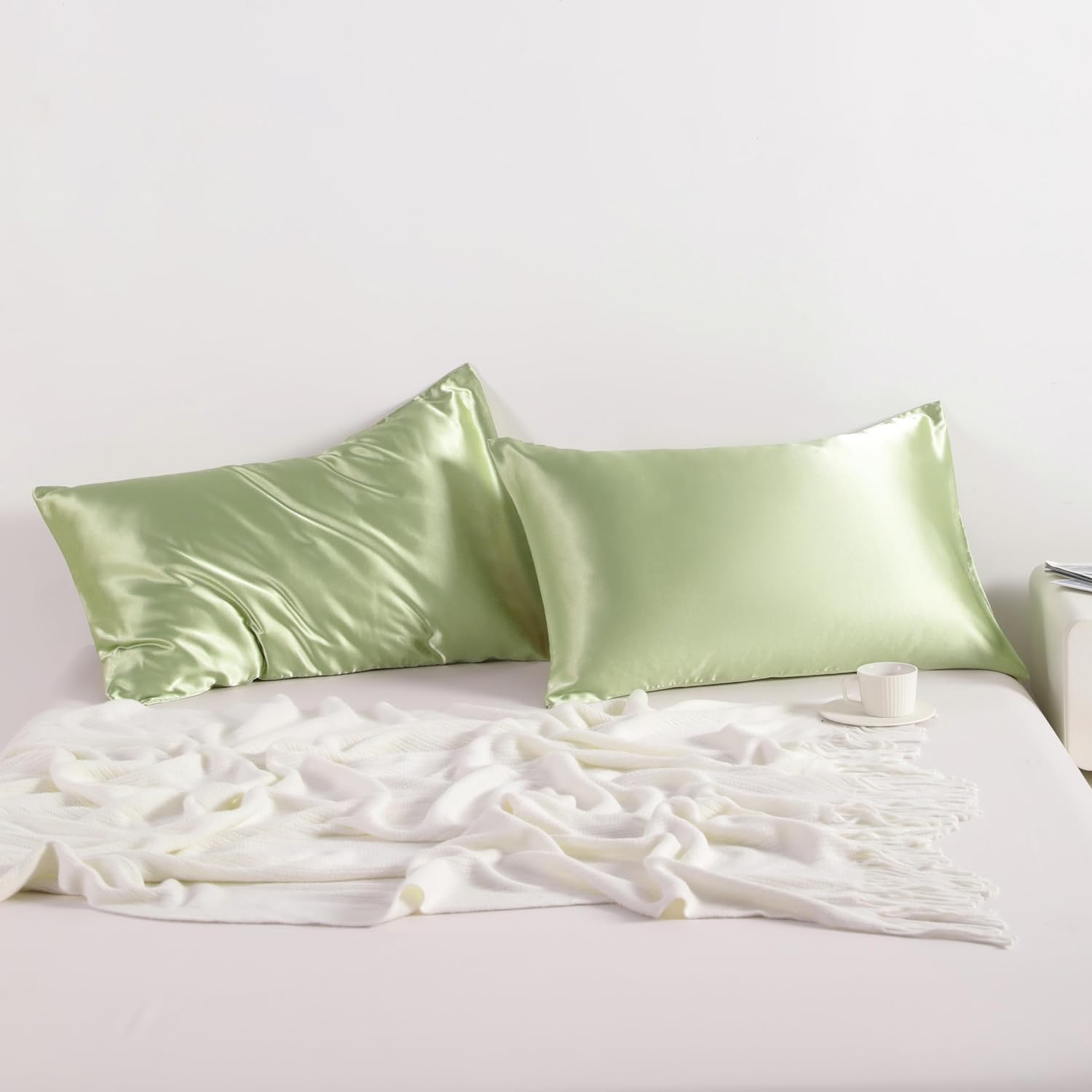 Ntbay 2 Pack Satin King Pillowcases for Hair and Skin, Luxurious and Silky Pillow Cases with Envelope Closure, 20x40 Inches, Sage Green 2 P…