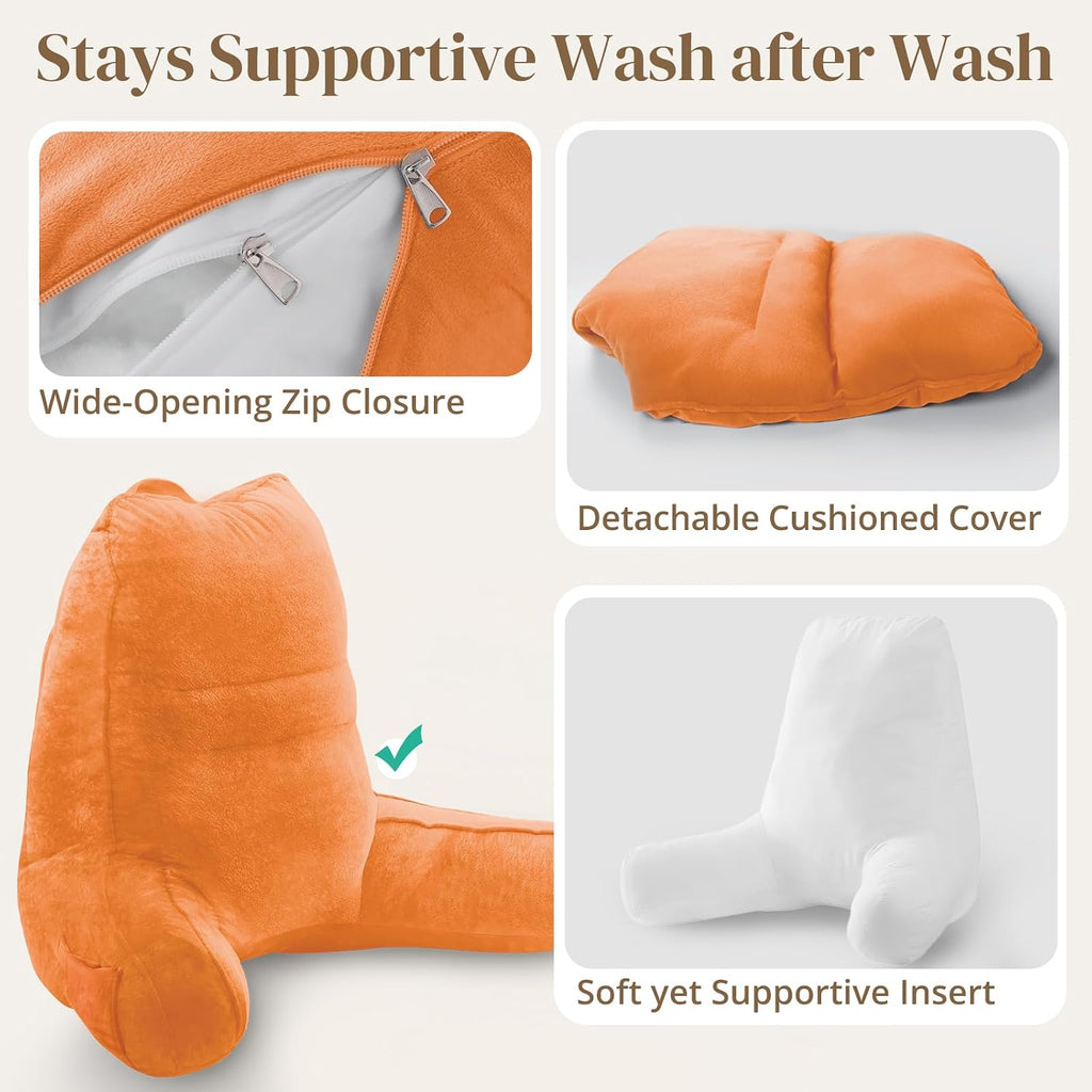 Sasttie Reading Pillow, Pillows for Reading or Relaxing – Ergonomic Support for Head, Neck, Back, and Lumbar, 21-Inch, Orange