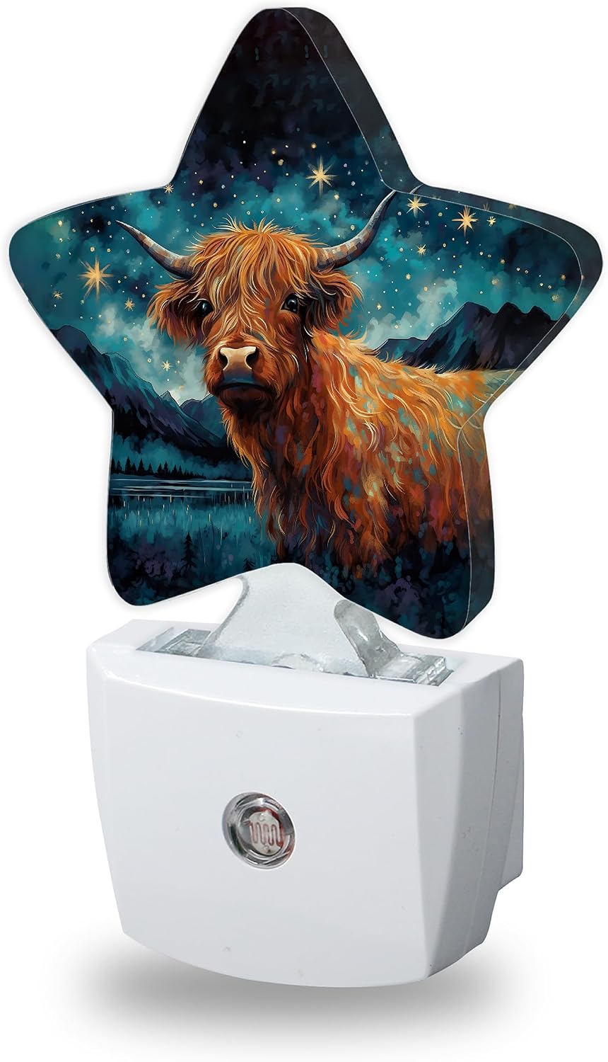 Highland Cow Night Light for Kids, Blue Starry Night Night Lights Plug Into Wall, Lightweight Dusk to Dawn Light Sensor Warm Nightlights…