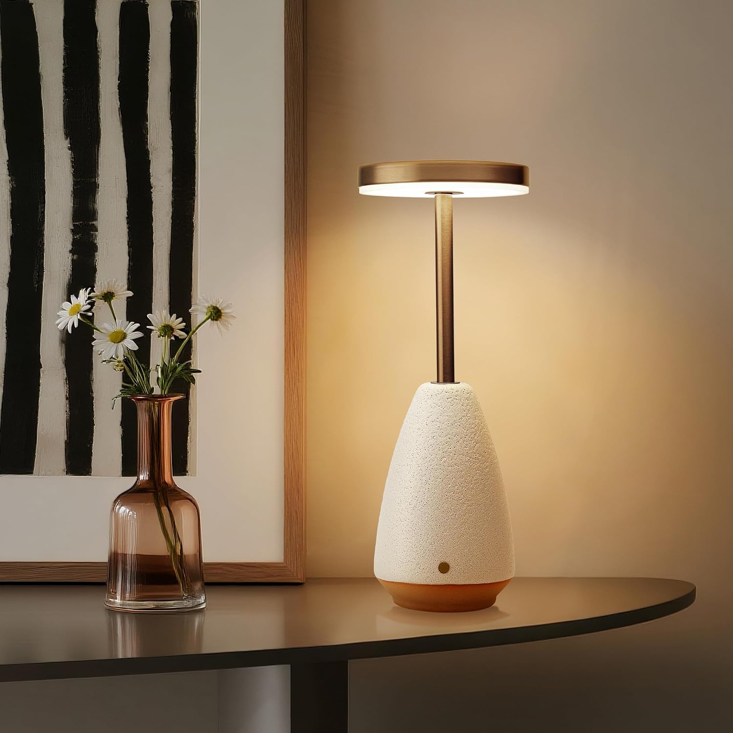 RONDURE 11.0" Ceramic Cordless Table Lamp, Portable Rechargeable Table lamp, Touch Dimmable Warm Ambient Lighting for Living Room…