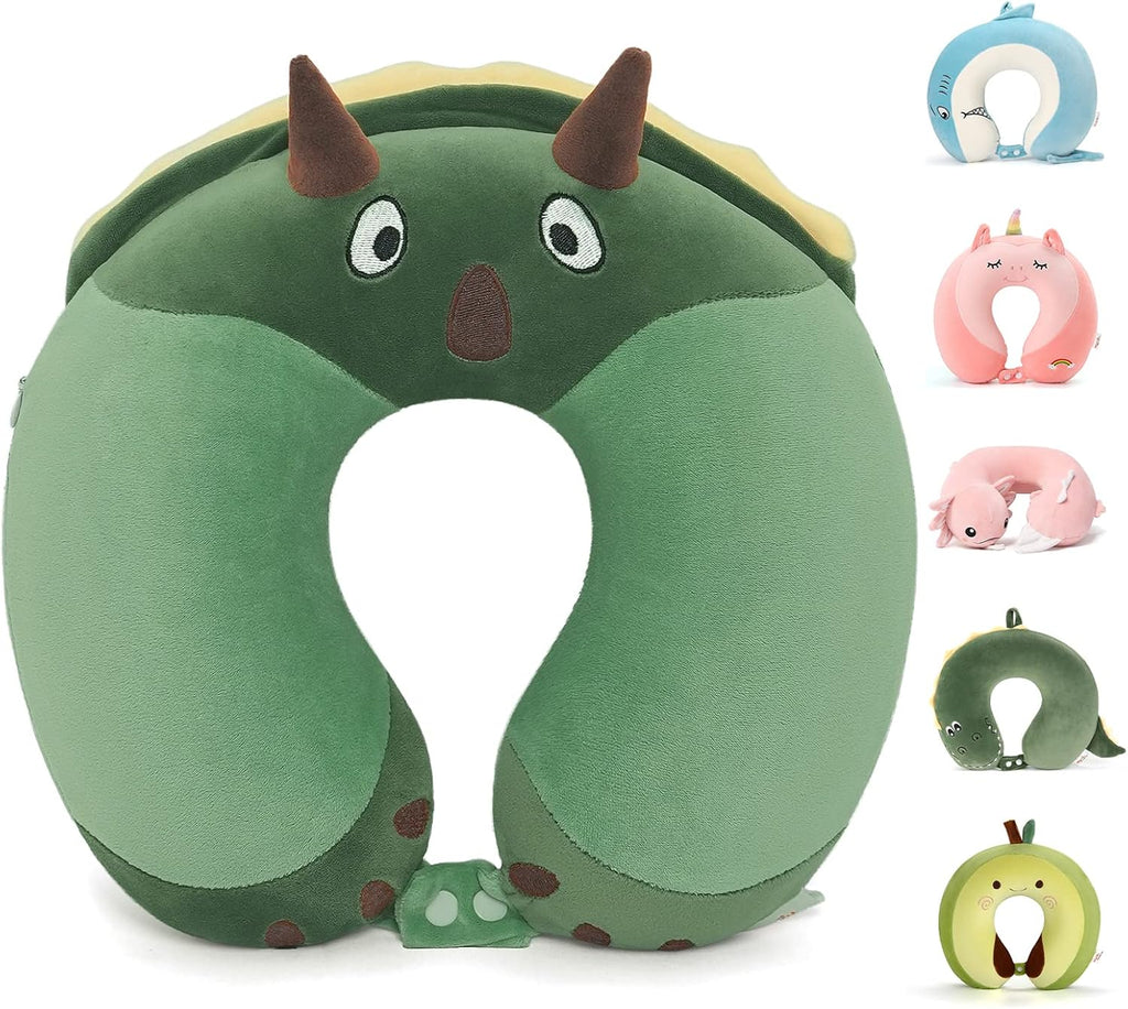 NiuniuDaddy Niuniu Daddy Kids Travel Pillow - Soft Memory Foam Neck Pillow for Airplane, Car, Train Travel - Green Dinosaur Design for Boys…