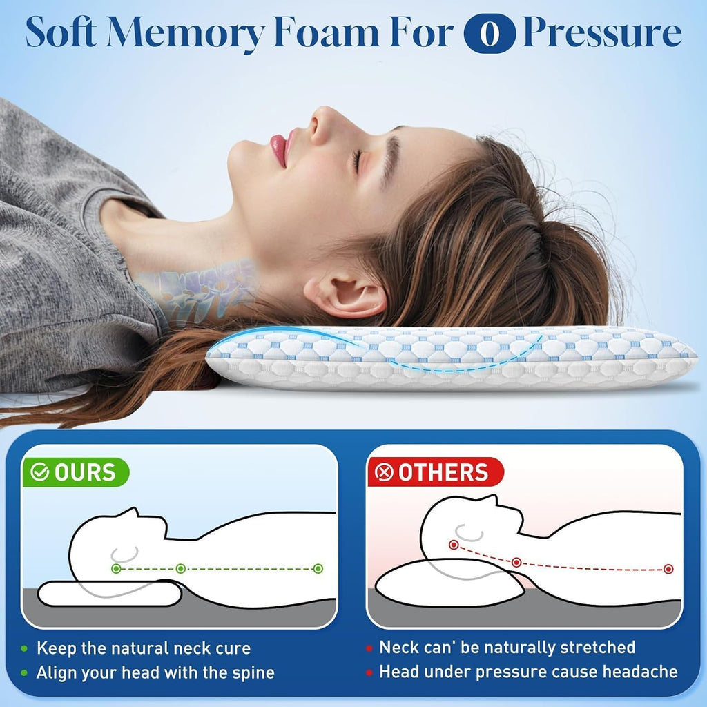 CloudBliss Ultra 2.75” Pillows for Side | Back | Stomach Sleepers, Memory Foam Flat Pillow, Low Profile Sleeper Pillows with Double Si…
