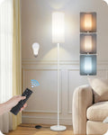 White Dimmable Floor Lamps for Living Room with Remote and Foot Switch, 64.4” Modern Standing Tall Lamp, Corner Lamp for Bedroom, Office…