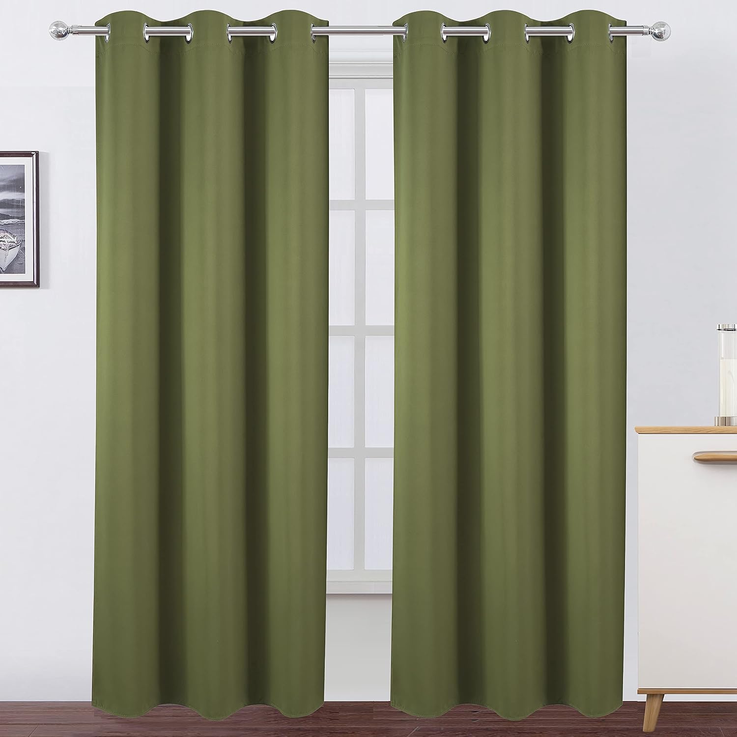 Lemomo Blackout Curtains 38 x 84 inch/Olive Green Curtains Set of 2 Panels/Thermal Insulated Room Darkening Bedroom Curtains 84 inch Green