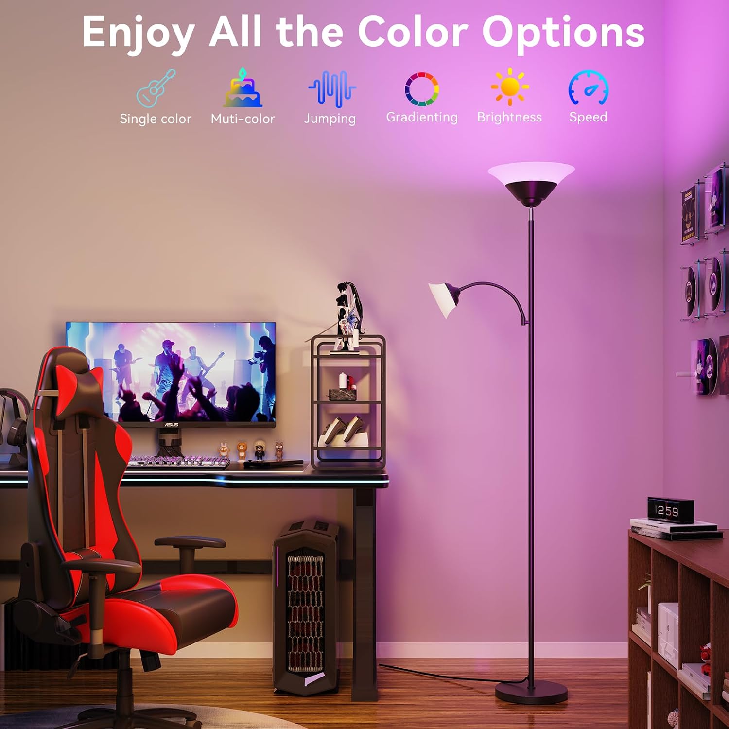 SIBRILLE RGB Torchiere Floor Lamp, 2-in-1 Dimmable Standing Lamp with Remote & Button Control, 34W 360° Rotatable LED Reading Lamp, 72"…