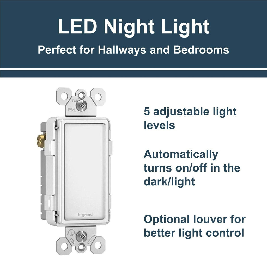 Legrand Radiant Full Adjustable LED Night Light Outlet, Hallway Stair Night Light with Louver, Power Outage Light, NTLFULLWCC6, White