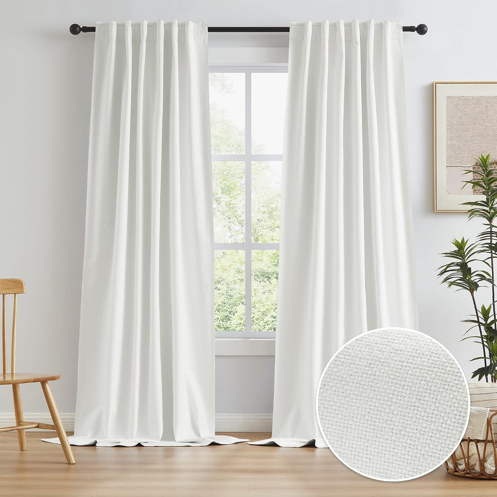 Keqiaosuocai Natural Blackout Curtains Cream Beige Colored 102 Inches Long 2 Panels, Farmhouse Back Tab Pleated Curtains, Floor to Ceiling…