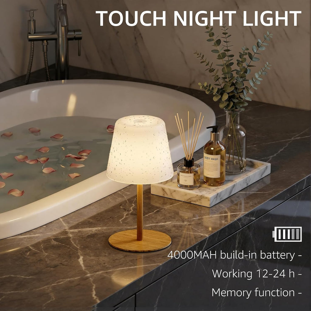 Litluzecozy IP65 Shower Lamp Waterproof, Wood Grain Rechargeable Cordless Bathroom Table Lamp with 4000mAh Battery, 3 Color Temperatures St…
