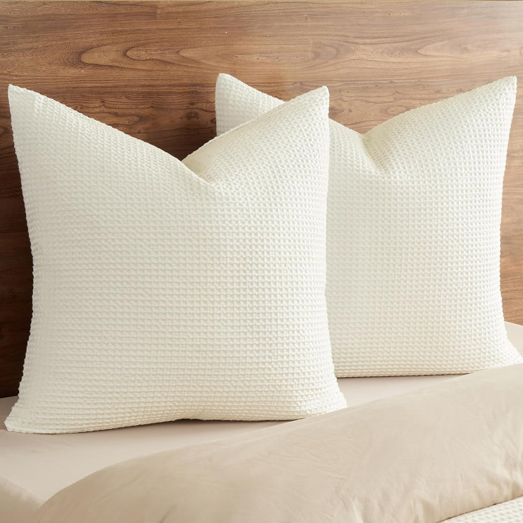 Phf 100% Cotton Waffle Throw Pillow Covers 24"X24", No Filling, 2 Pack Elegant Home Decorative Square Throw Pillow Covers for Bed Couch Sof…