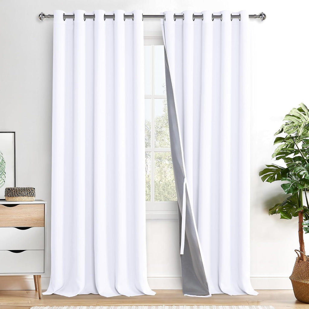 Xwzo White Blackout Curtains with Tiebacks - Extra Large Heat and Full Light Blocking Window Panels with Grommets for Bedroom/Nursery, Whit…