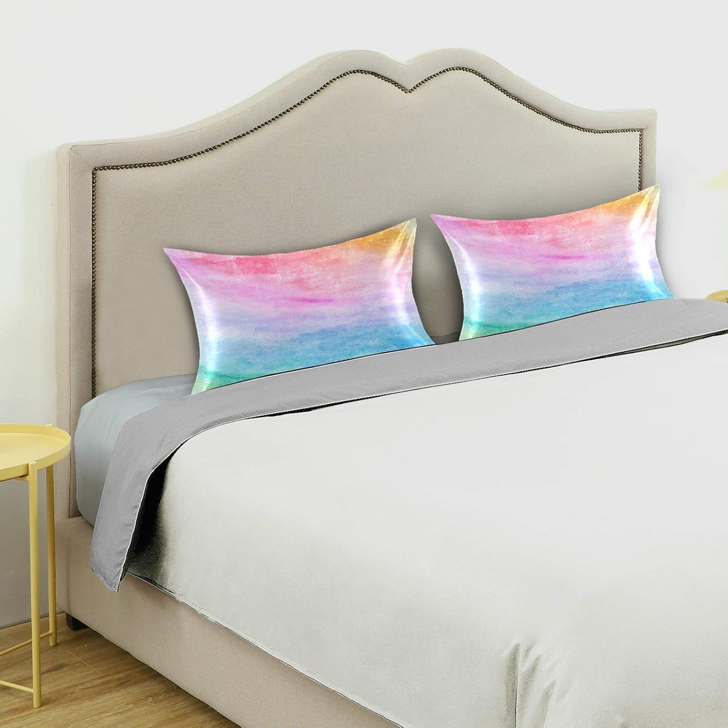 Blueangle Rainbow Colors Satin Pillowcase for Hair and Skin Silk Pillowcase, King Size(20x40 inches) - Satin Pillow Covers with Envelope…
