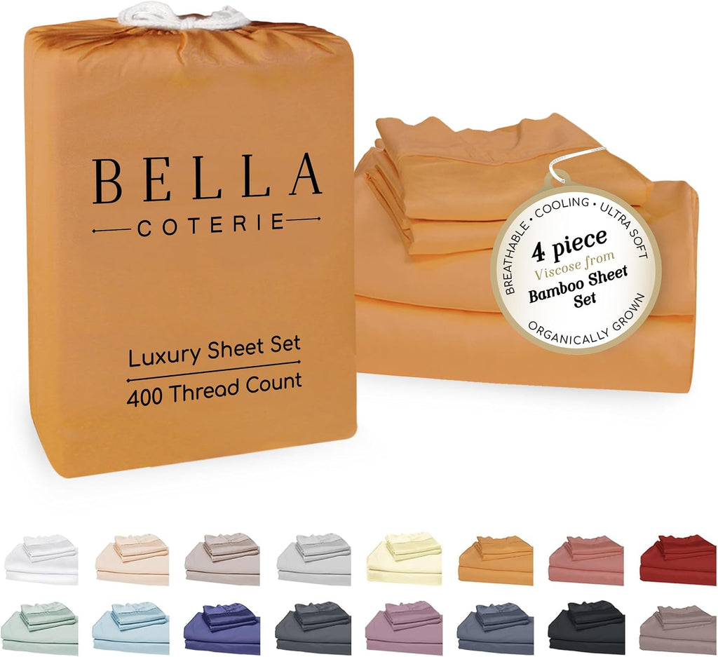 Bella Coterie Luxury Bamboo Viscose King Size Sheet Set | 100% Organically Grown | Ultra Soft | Cooling for Hot Sleepers | 18" Deep…