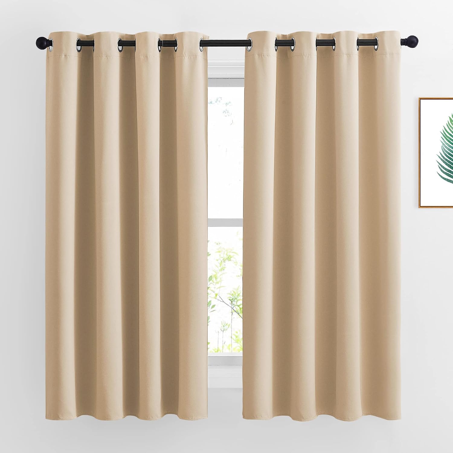 Nicetown Bedroom Curtains Room Darkening Draperies - Biscotti Beige Room Darkening Drapes/Panels for Bedroom, Grommet Top 2-Pack, 52 x 63 i…