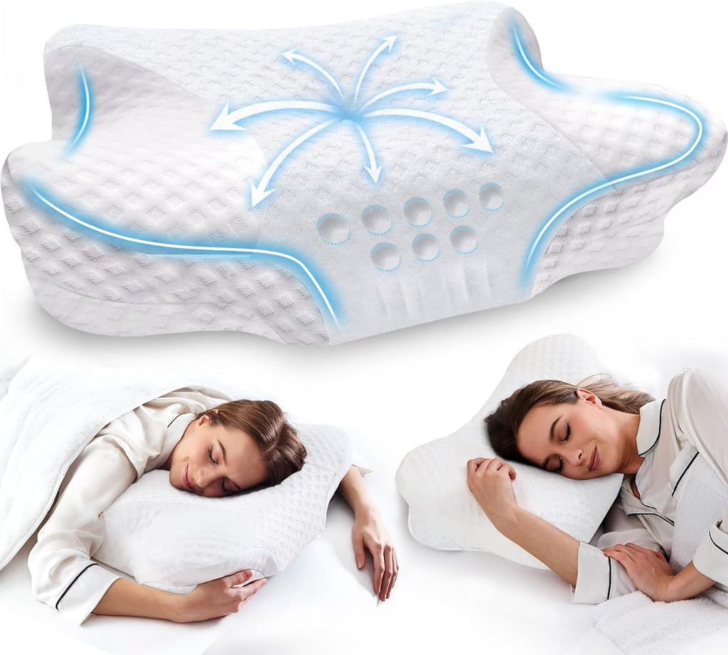 Vjasd Cervical Neck Pillows with Memory Foam - Neck Pillows for Contour Memory Foam Pillows Ergonomic Neck Support - Adjustable Orthopedic…