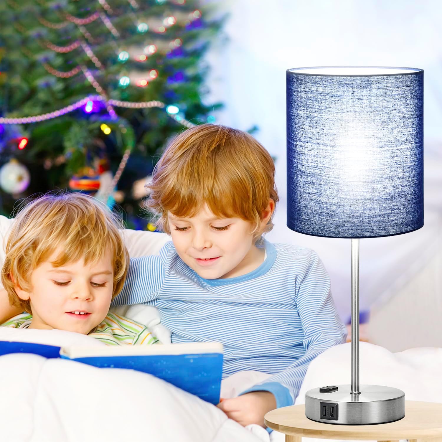 Set of 2 Touch Control Table Lamps with 2 USB & AC Outlet, 3-Way Dimmable Bedside Nightstand Lamps for Bedroom Living Room Nursery, 800…