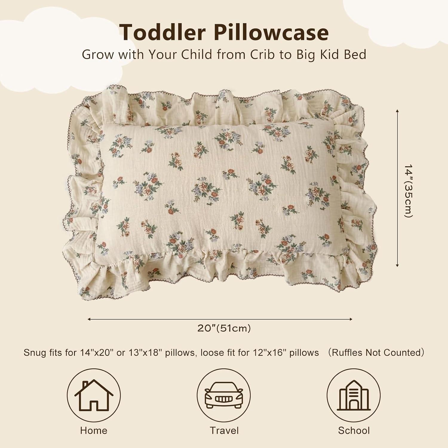 BuLuTu 2 Layers Muslin Toddler Pillowcases Fits for Crib Cot Cradle, Cotton Floral Pillow Cases for 1 2 3 4 5 6 Years Old Girls Boys…