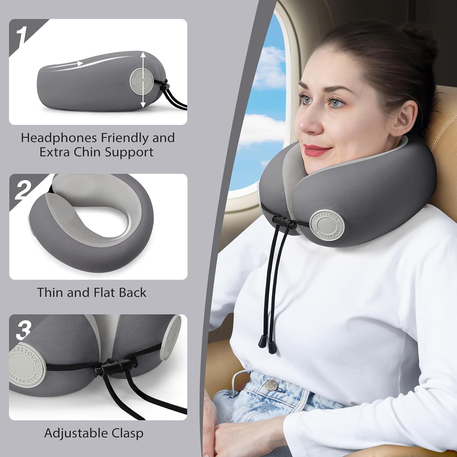 urnexttour Travel Neck Pillows for Airplane Adults, Memory Foam Neck Support Travelling Pillow with Washable Cotton Pillowcases and…