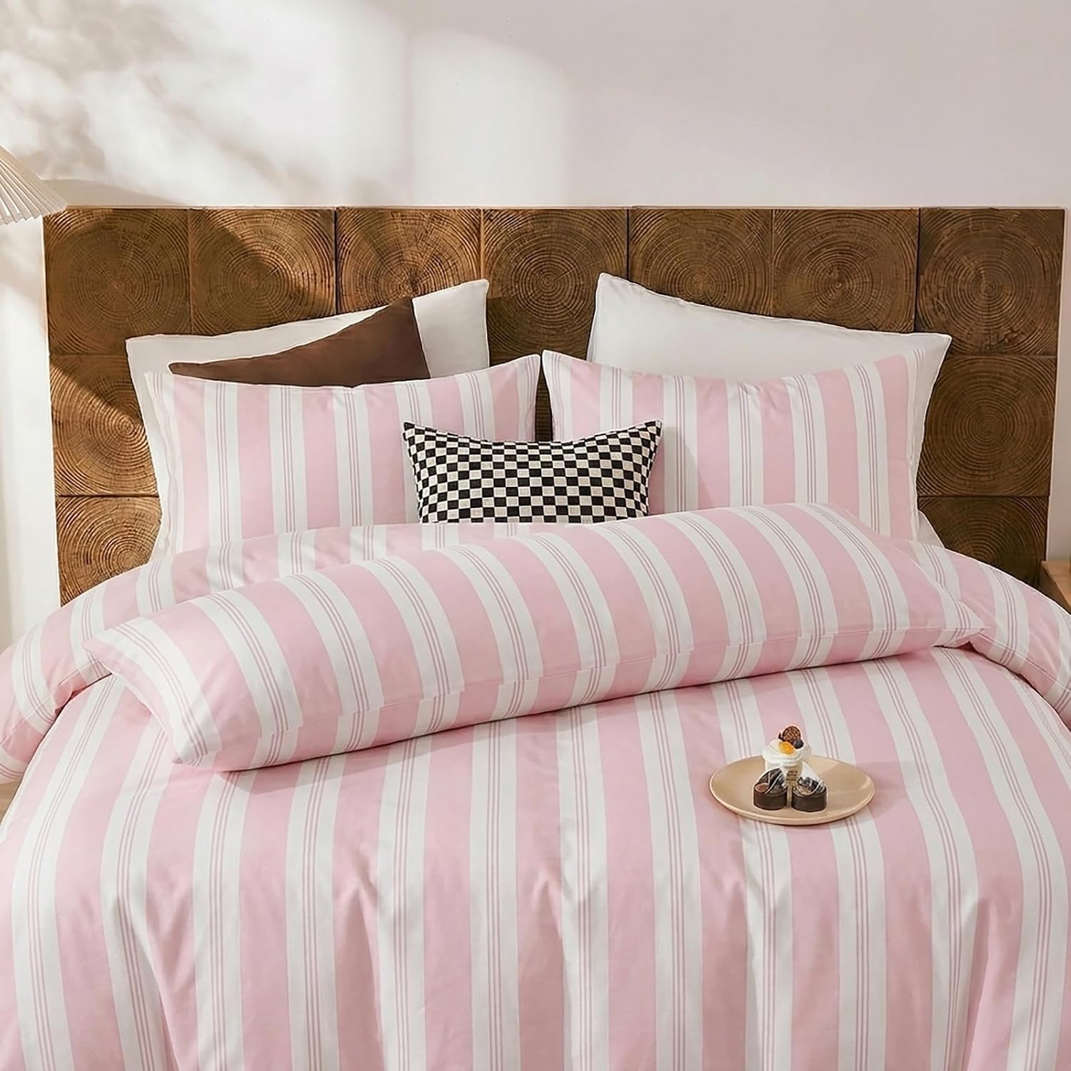 Merryword Pink Striped Pillowcases, 100% Cotton Pillow Cases, Standard Size Pillowcases, Luxury Linen Like Pillowcase, Soft Breathable Stri…