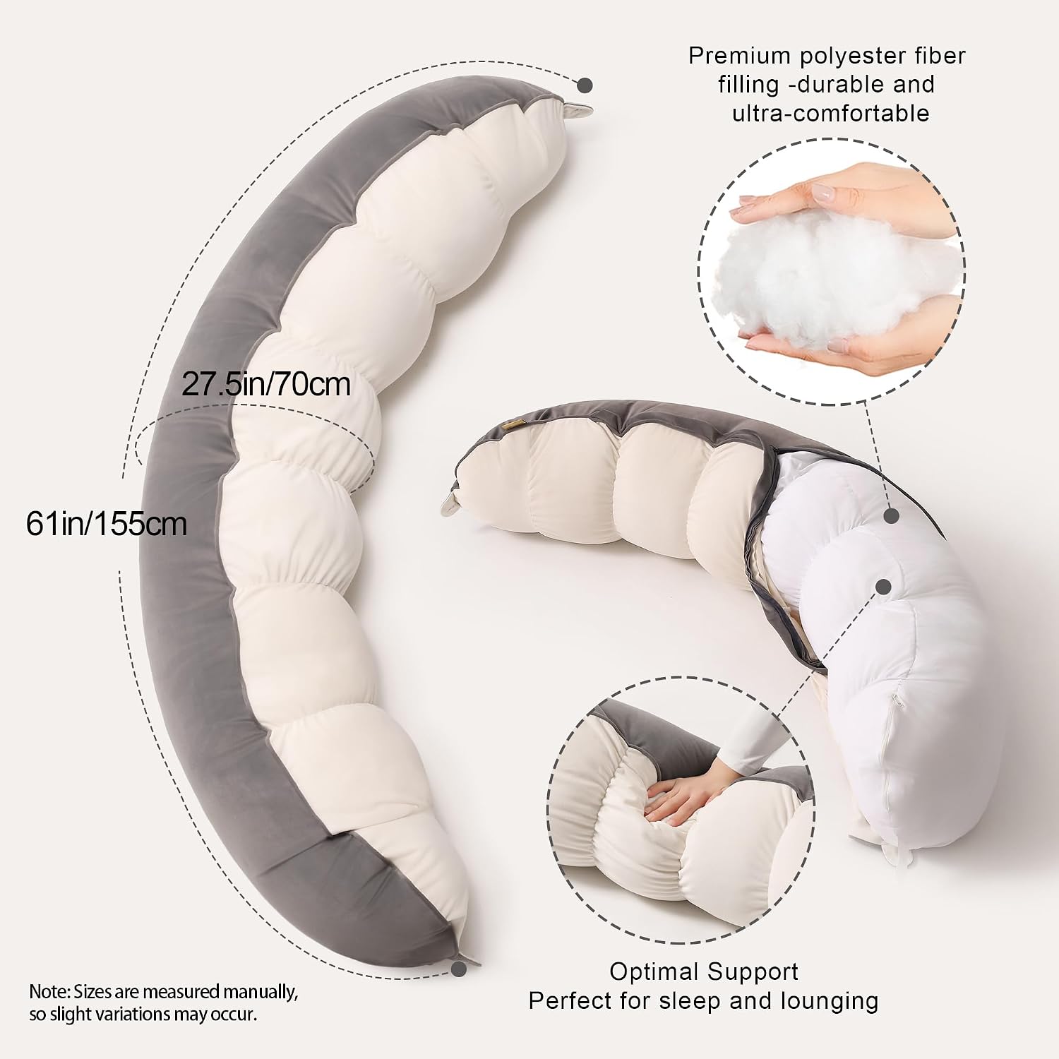 Peallow(Pat. Pend) – Long Round Body Pillow for Adults, Bolster Pillow for Sleeping, Soft and Supportive Pillow for Sleeping & Lumbar…