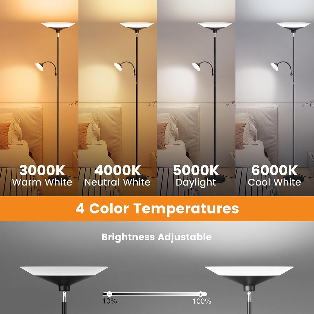 SIBRILLE Upgraded 2-in-1 Torchiere Floor Lamp, Dimmable Standing Lamp with Remote&Button Control, 34W Brightness Adjustable Floor Reading…