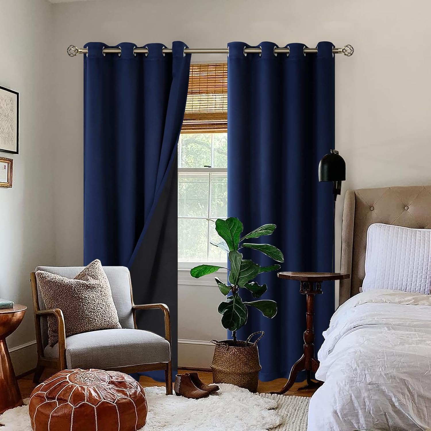 BGment Thermal Insulated 100% Blackout Curtains for Bedroom with Black Liner, Double Layer Full Room Darkening Noise Reducing Grommet Curta…