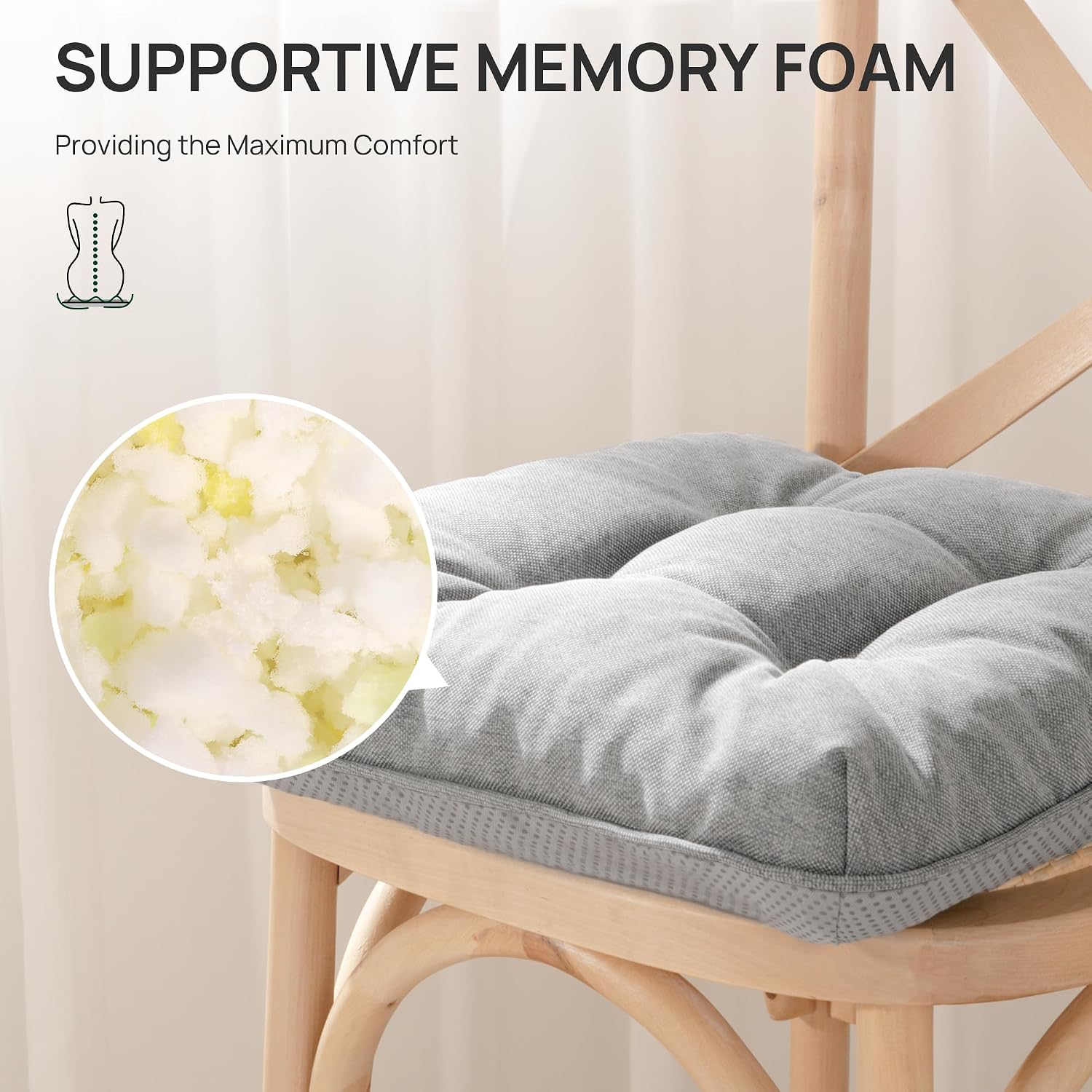 Love's cabin Memory Foam Chair Cushions Set of 4, 19"x19"x3.5" Indoor & Outdoor Seat Pads for Dining, Kitchen, Office, Patio Chairs…