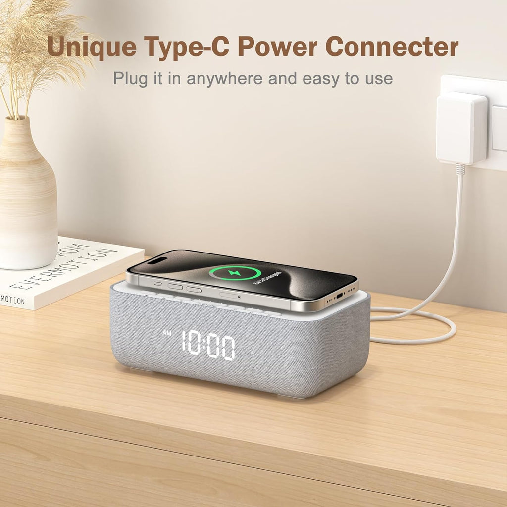 REACHER 15W Fast Wireless Charging Alarm Clock with White Noise Machine │ 20 High-Fidelity Sleep Sounds │ Gradual Wake & Unlimited Snooze…