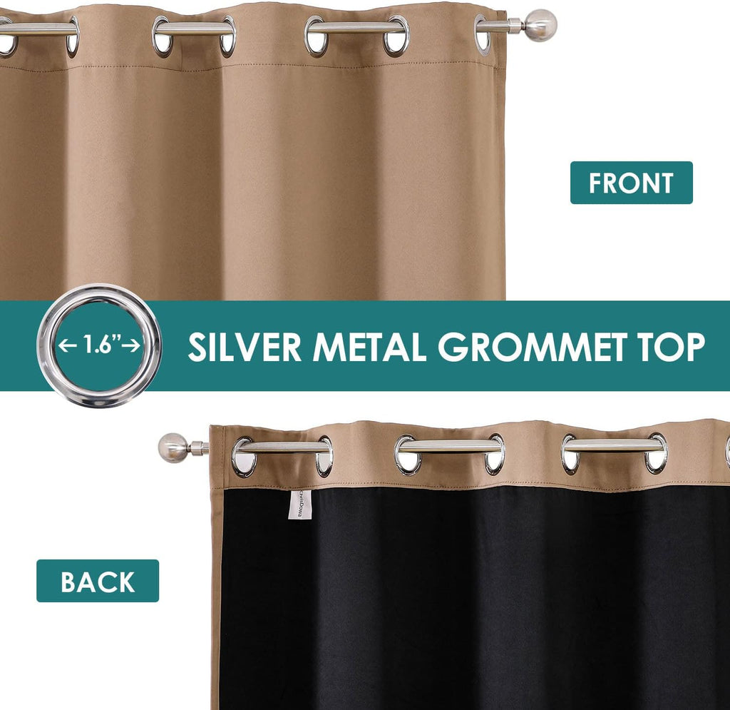 ChrisDowa 100% Blackout Curtains for Bedroom with Black Liner, 2 Thick Layers Total Blackout Thermal Insulated Grommet Window Curtains 2 Pa…