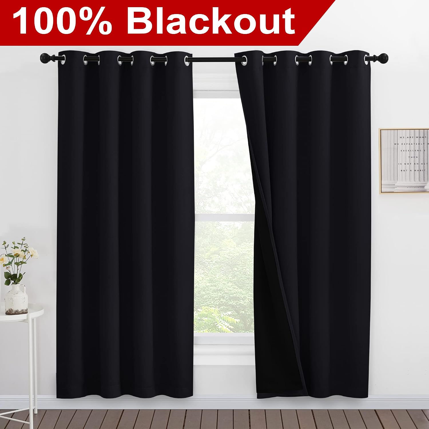 Nicetown 100% Blackout Window Curtain Panels, Full Light Blocking Drapes with Black Liner for Nursery, 78 inches Drop Thermal Bedroom Drape…