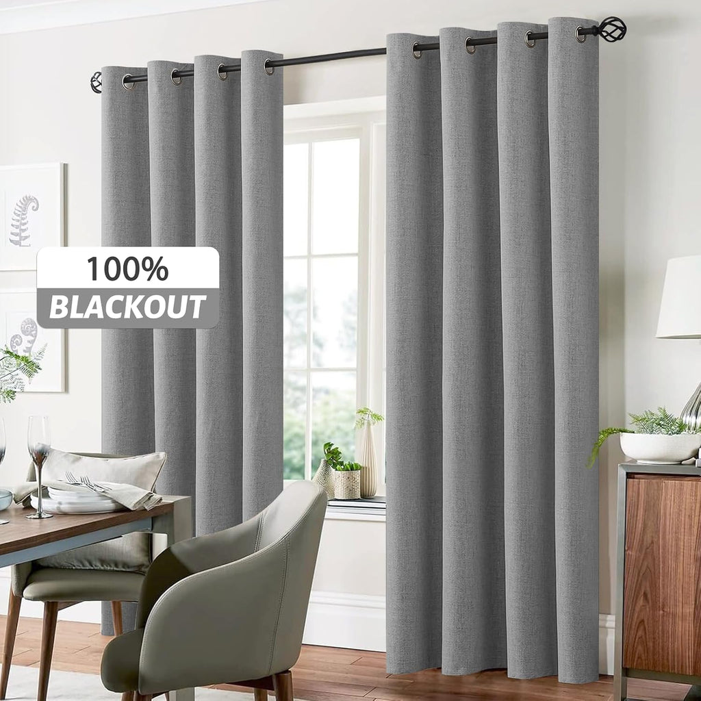 Yakamok Linen Dove Gray Curtains 100% Blackout 84 Inches Long, Room Darkening Textured Curtains for Living Room Thermal Grommet Bedroom Curt…