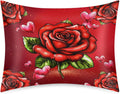 Valentine Red Roses Satin Silk Pillowcase for Hair & Skin Pillow Cases Standard Size Soft Silk Pillow Case with Envelope Closure Satin…