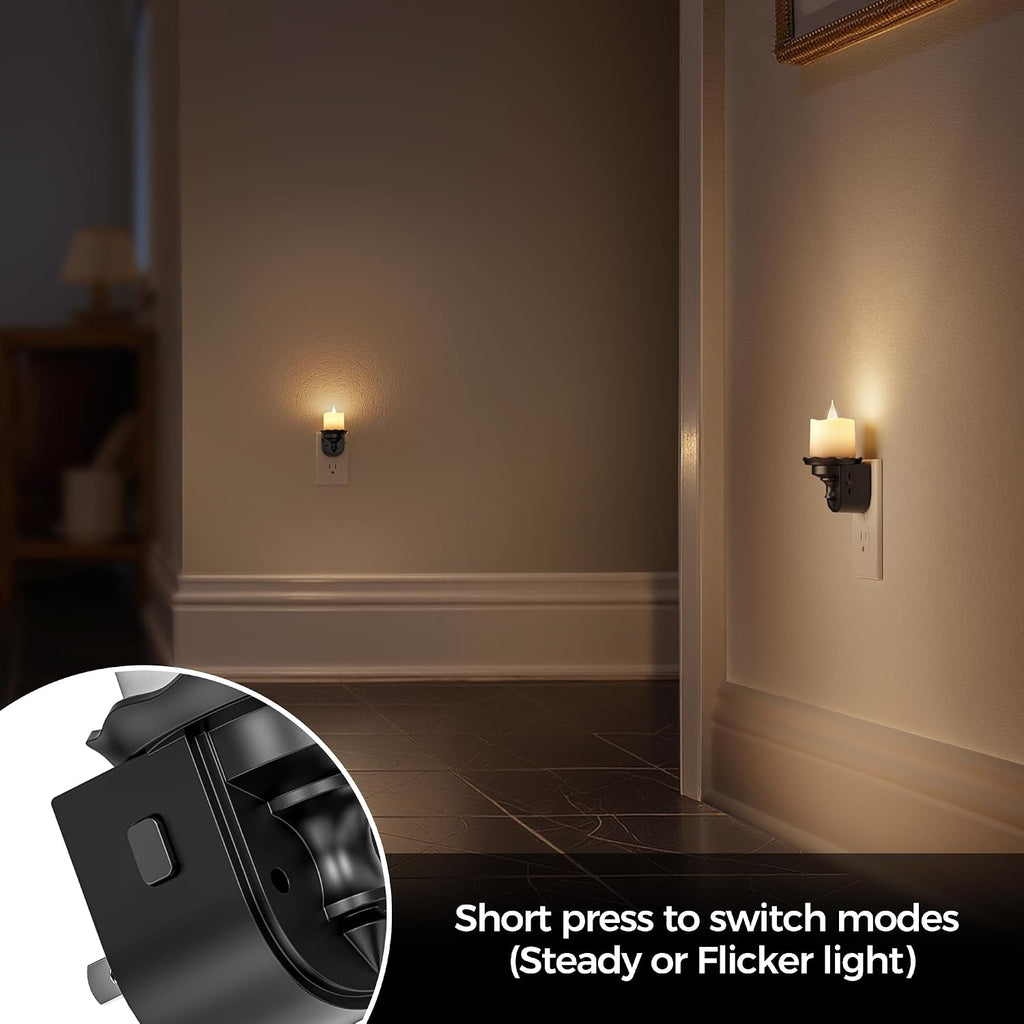 Briignite Candle Night Light, Warm White Night Lights Plug into Wall 2 Pack, LED Flicker Candle Night Light with Light Sensor, 0-100LM…