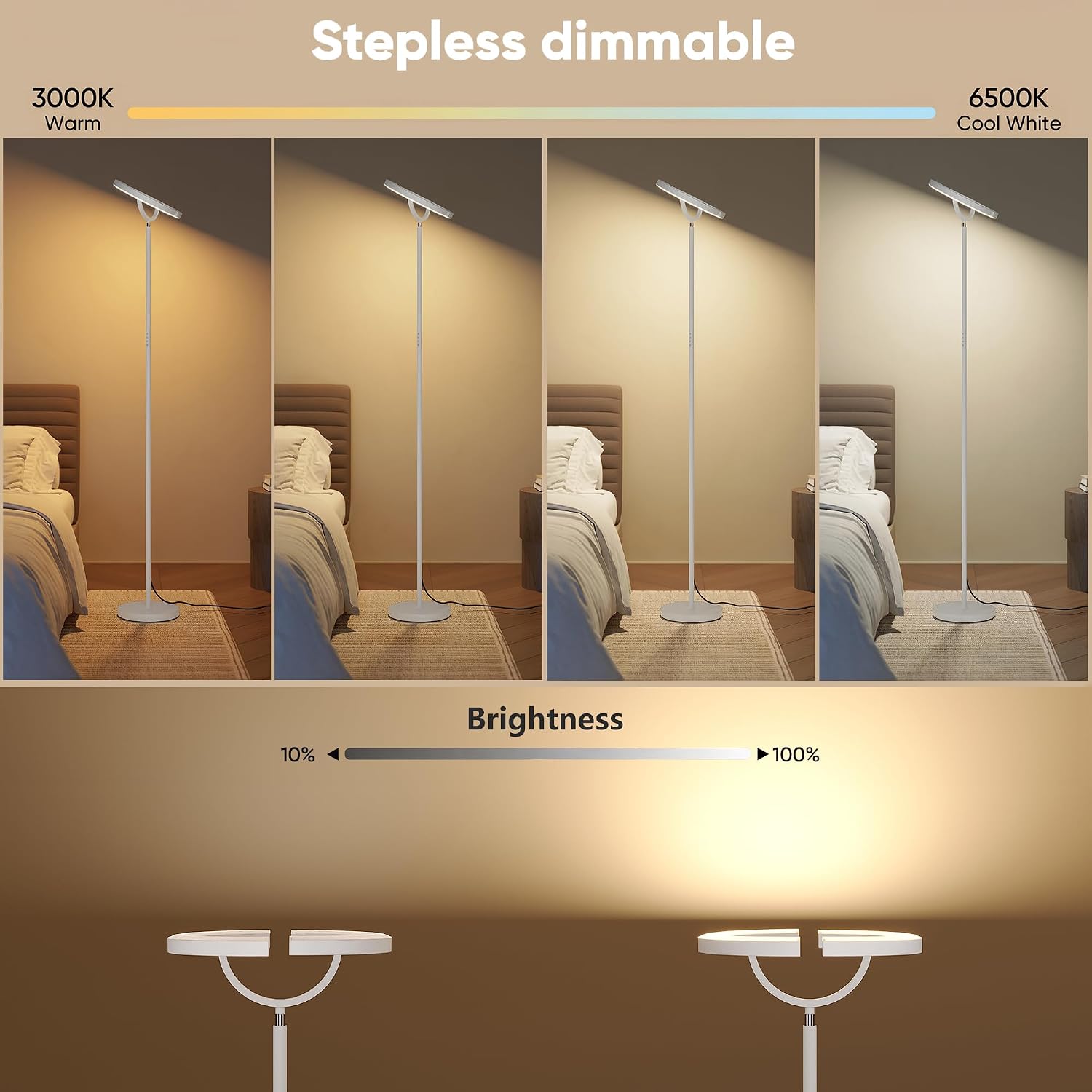 SIBRILLE 30W LED Floor Lamp, 350° Rotating Reading Standing Lamp with Remote Control, Stepless Dimmable 3000K-6500K Modern Tall Lamp for…