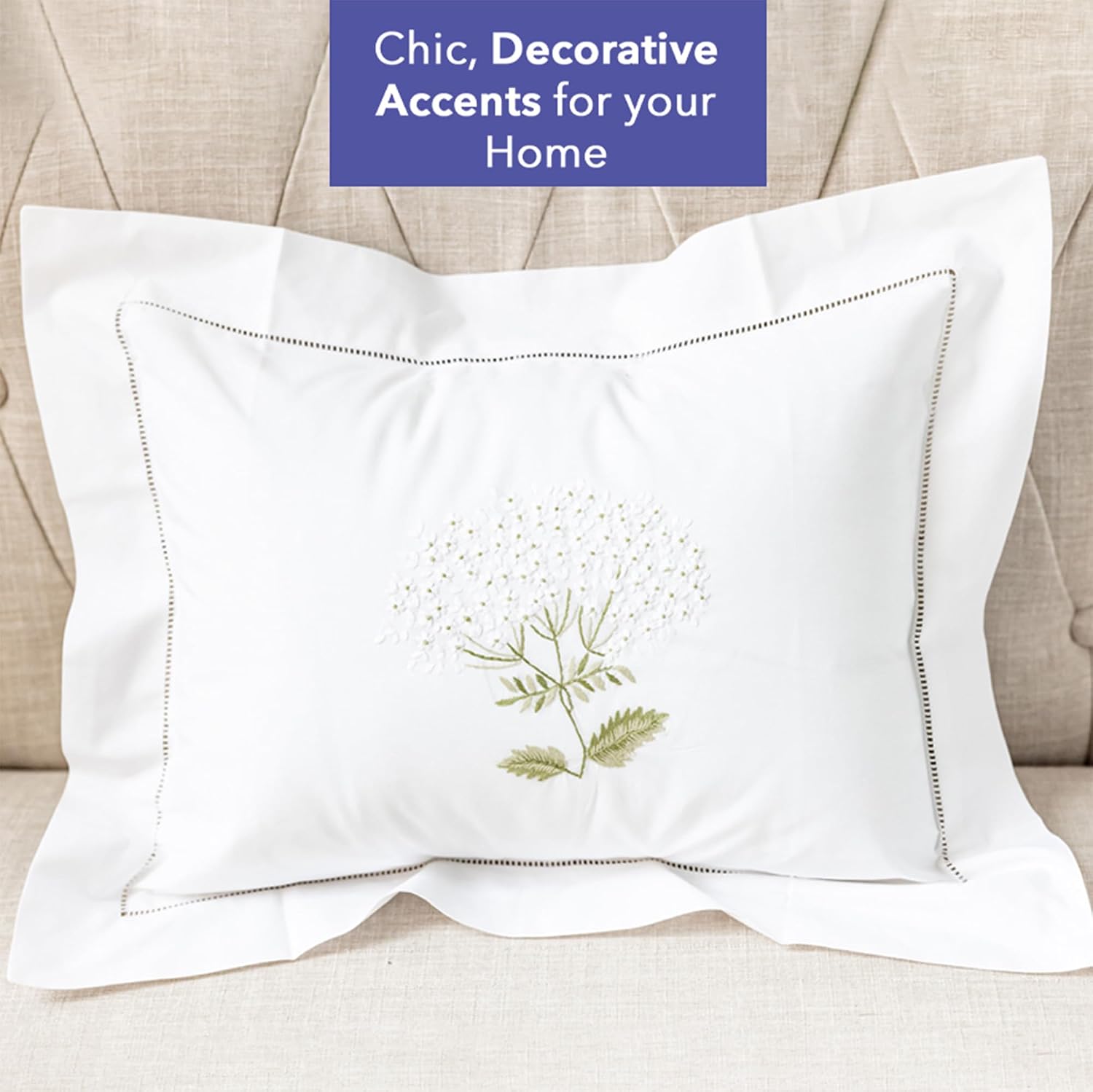 Jacaranda Living Embroidered Boudoir Decorative Throw Pillow Covers, 100% Cotton for Couch, Bedroom, Home & Lumbar Support, Floral Design…