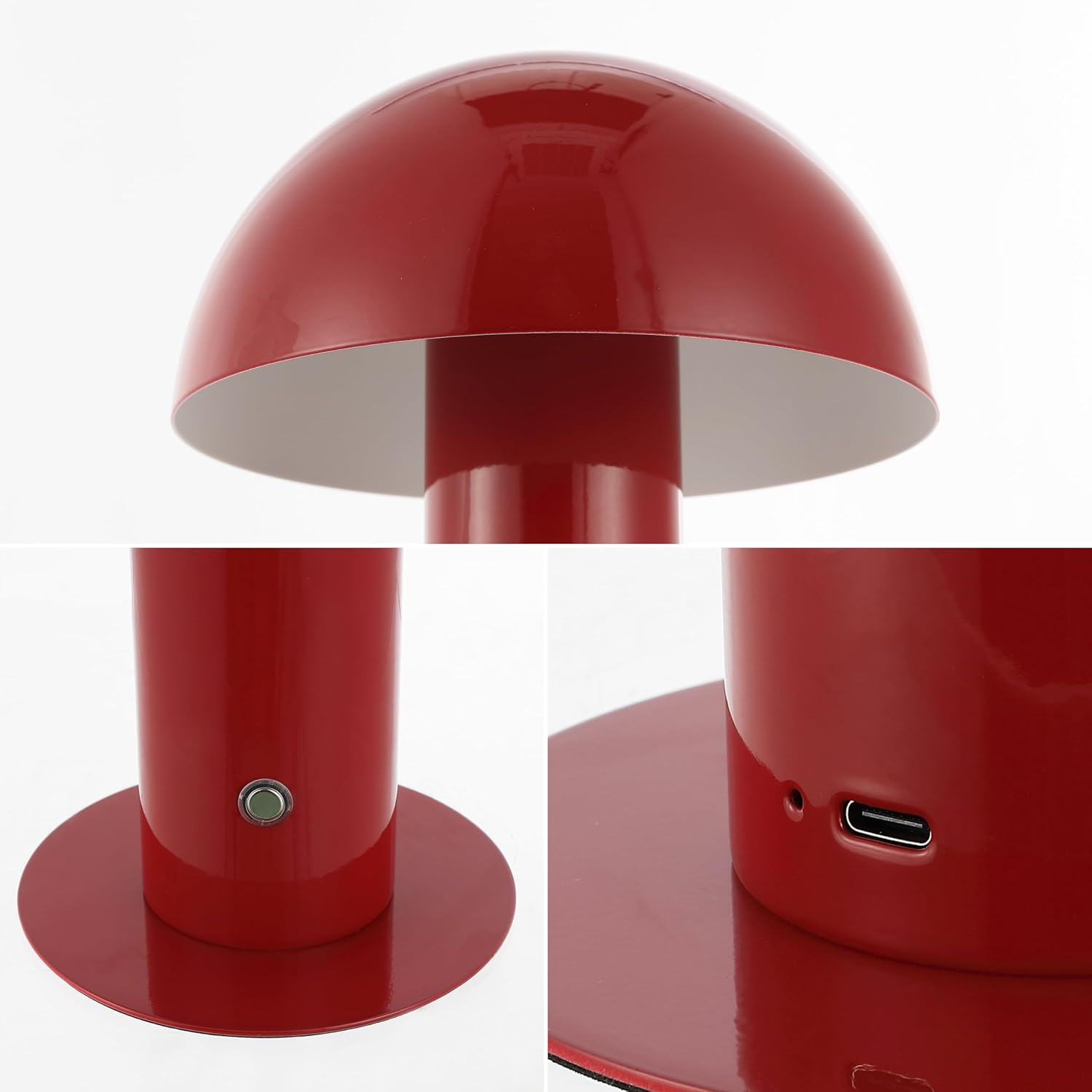JONATHAN Y 10.75" Red Rechargeable LED Mushroom Table Lamp, Cordless Portable Bedside Lamp for Living Room Bedroom, 3-Way Dimmable Modern…