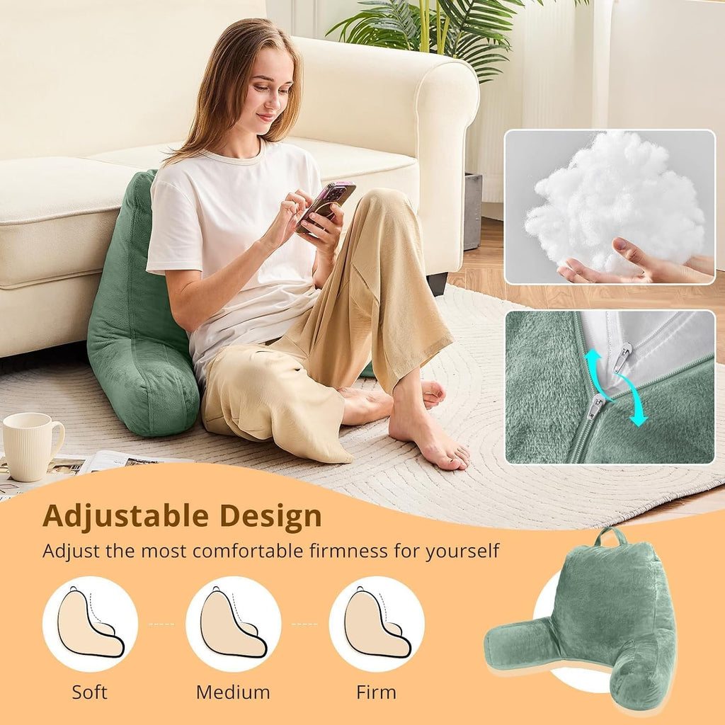 Sasttie Reading Pillow, Velvet Back Pillow for Bed Sitting Up, Adult Back-Rest Support Cushion with Arms for Sit Up on Couch, Sofa, and…