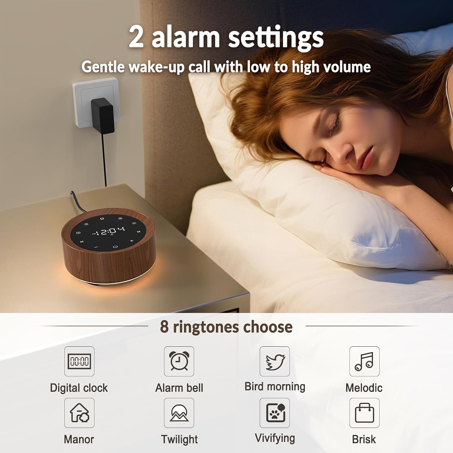 White Noise Machine with Alarm Clock & Night Light for Babies and Adults, 20 Soothing Sounds, Glare-Free Upward Display, Touch Control…