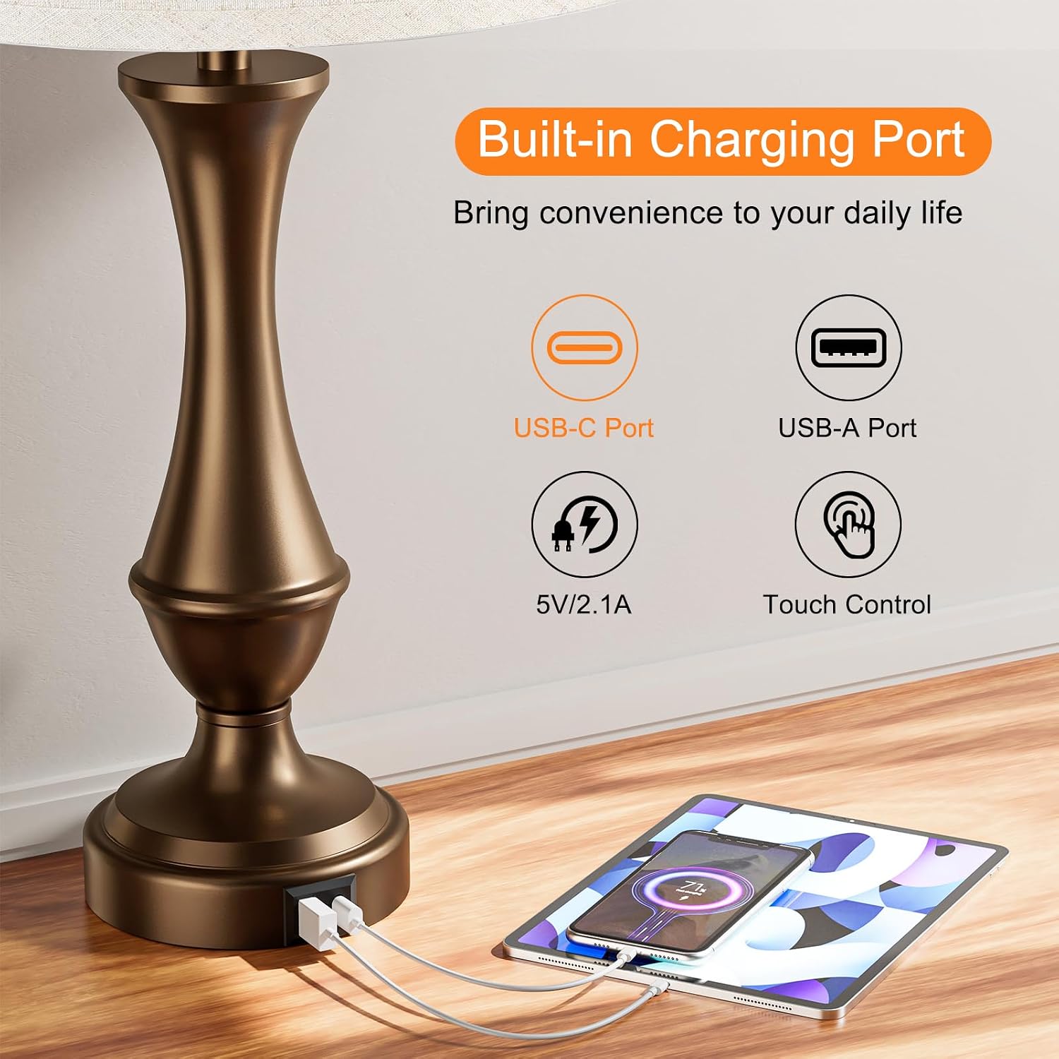 Seealle Upgraded Touch Lamps for Night Stands Set of 2 - Bedside Lamps with USB C+A, 3 Way Dimmable for Bedroom Living Room End Tables…