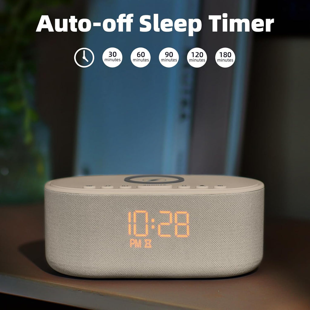 Odokee Sound Machine Alarm Clock for Bedrooms: Bluetooth 10W Stereo Sound Speaker with Wireless Charging - White Noise Machine for Sleeping…
