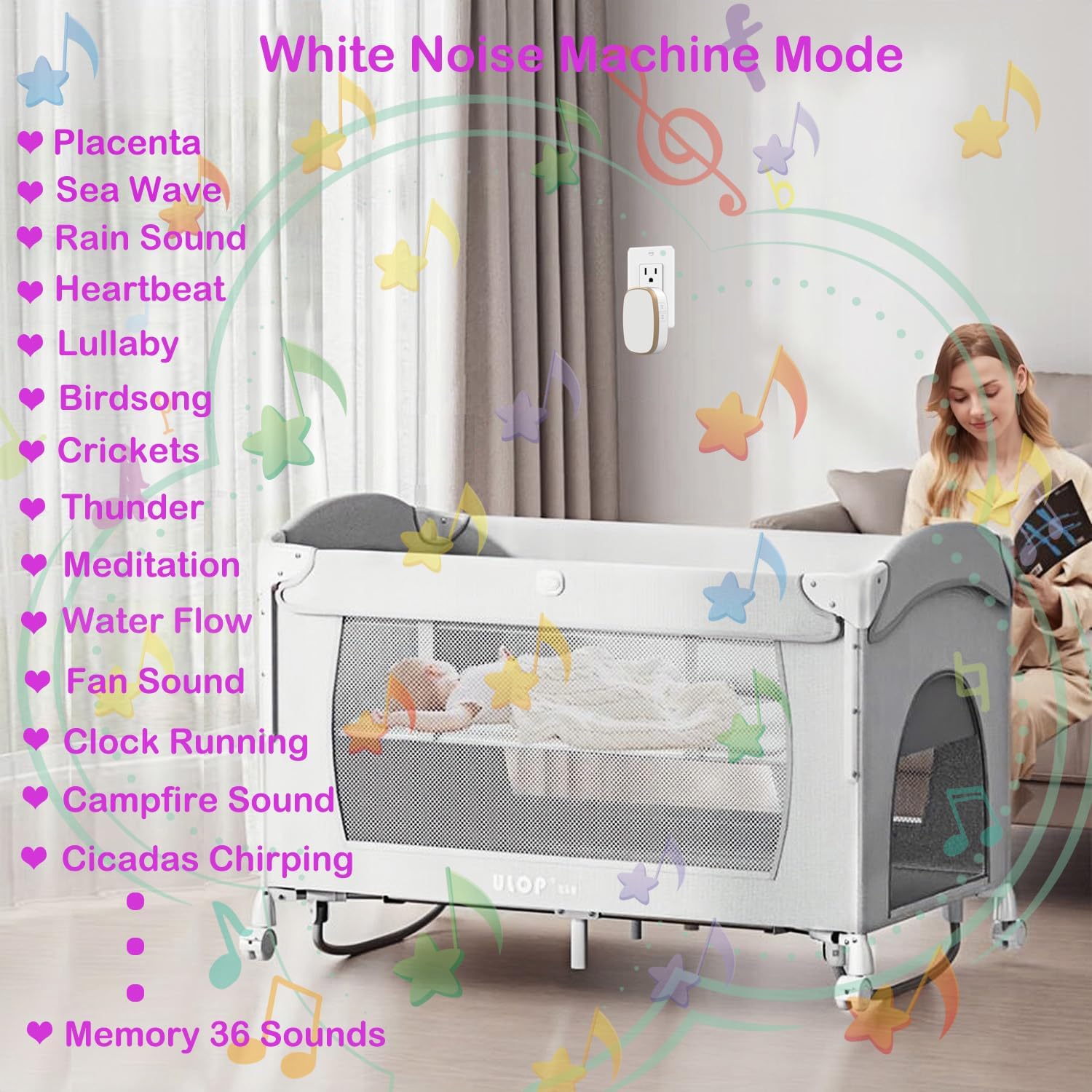 White Noise Sound Machine, 36 Relaxing Sounds Including Natural Soothing Sounds and Sleep Noise, Speaker for Home, Office…